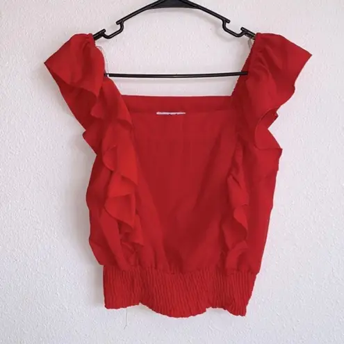 Iris ✨  Cropped Ruffle Sleeve Red Sleeveless Top✨