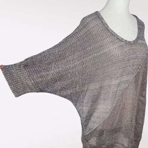 Metallic Open Knit Tunic Sweater Made in USA Size Medium Large Brown