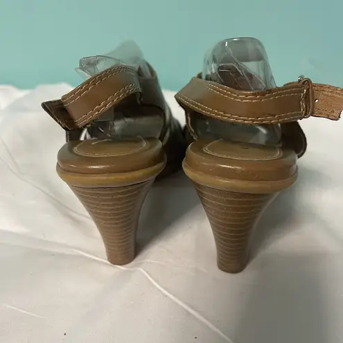 Attention Womens Shoes SIZE 9 Brown Open-Toe Slip-Ons 1.5" High Heel S-367