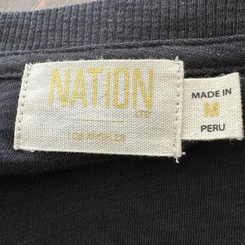 Nation Ltd M Top Black Puff Sleeve V Neck Pima Cotton Capsule Basic Shirt