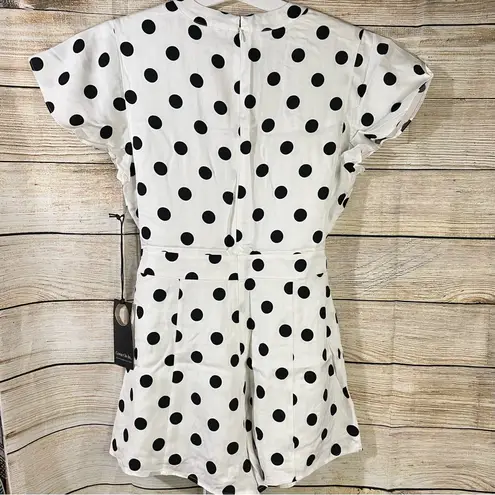 Revolve Privacy Please polka dot v-neck romper women’s Size Medium white/black