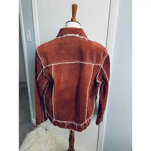 Vintage Bohemian Auburn Red Fringe Leather Jacket Size M