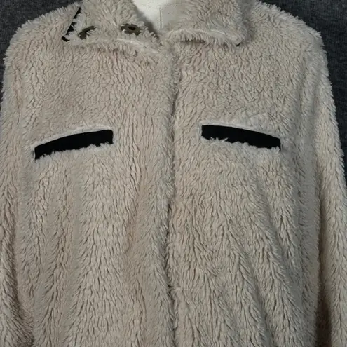 Thread & Supply Ivory Sherpa Fleece Jacket Medium Teddy Coat Button Front Black