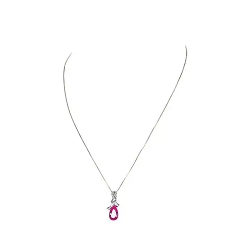 Sterling Silver Pink Lab Sapphire October Birthstone Drop Pendant Necklace NWOT