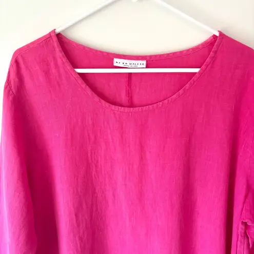 Bryn Walker Hi-Lo Zaida Pink Hibiscus Ruffle Hem Linen Tunic Dress Lagenlook