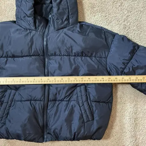 CISONO Navy Blue Puffer Jacket Hooded Cropped Zip Up Women's Size S