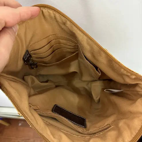 Relic Embossed Crossbody Bag Brown Faux Tooled Leather Western Boho Rustic 70s