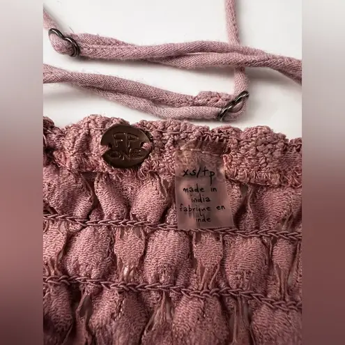 Free People  Adella textured Slip dress babydoll pink eyelet peasant asymmetric