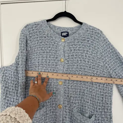 Lands' End $103 Women's Tweed Boucle Cardigan Jacket Sweater Women's Size Large Blue