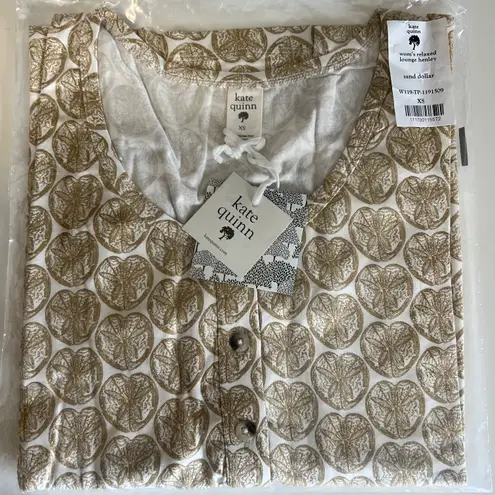 Kate Quinn Womens Relaxed Lounge Henley T Shirt Sand Dollar XS New