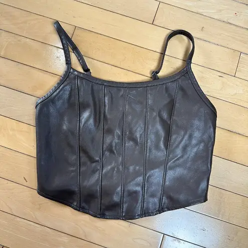KIRIOUS Brown Faux Leather Corset Style Crop Top Size Small