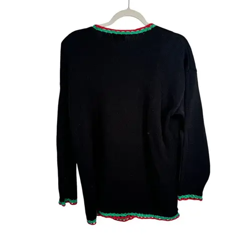 Nutcracker Black Christmas Tree Embroidered Sweater Holiday Party Womens Large