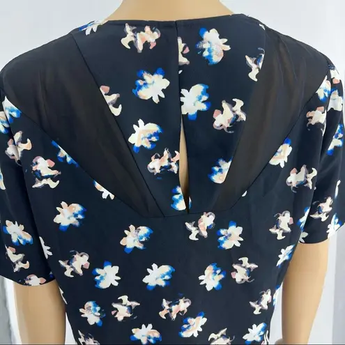 Cooper and Ella  MEDIUM Black Floral Chiffon Short Sleeve Top Shirt Blouse