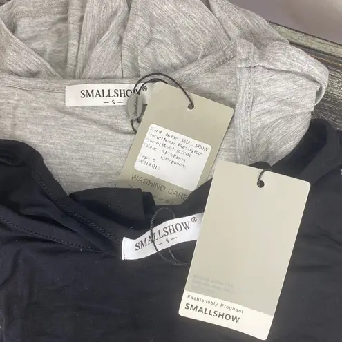 Smallshow Black & Gray Short Sleeve Side Ruched Tee T Shirt Tops NEW S