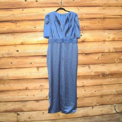 Mac Duggal NWT PUFF SLEEVE PLEATED BODICE DRAPED GOWN Blue 14