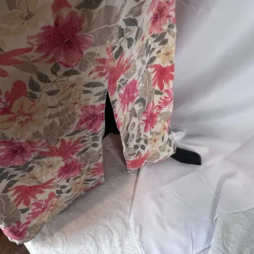 Liz Baker Vintage Cream Floral Print 100% Silk Sleeveless Shift Maxi Dress Sz 1X