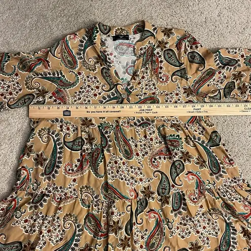 Women’s M.M Muenchen Germany unique find tiered tan flowy midi dress size medium