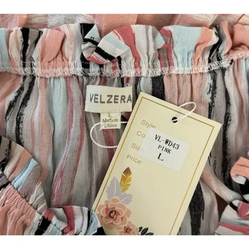 Velzera Dress Womens Large Pink Stripe Tiered Layered Boho Bohemian Peasant