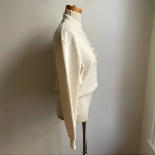 Vintage Bogner Ivory Wool Sweater Embroidered Monogram Mock Neck Cream Ski Large White
