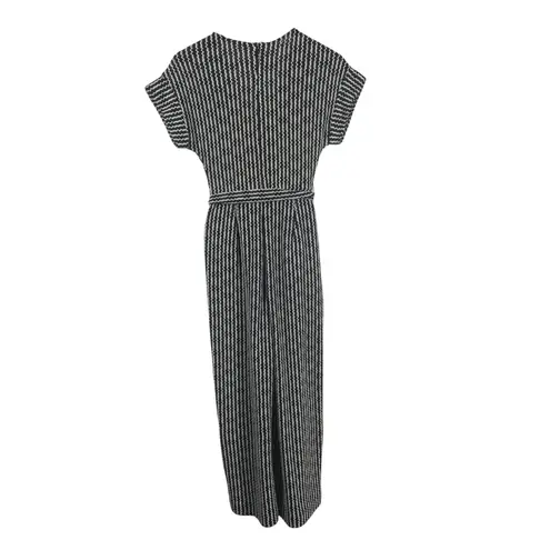 MNG Black White Textured Knit Belted Wide Leg Jumpsuit XS V