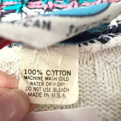 NAS North America Sweaters Deadstock White Green Lined V Neck Sweater Jumper OS Size M