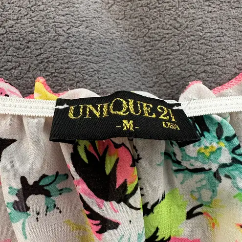 Women’s Sz: M Unique 21 Bright Colorful Floral Off The Shoulder Sheer Blouse. Pink Size M