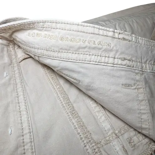 American Eagle Womens Baggy Flare Pants Low Rise Cream Stretch Belted Utility 10 Tan