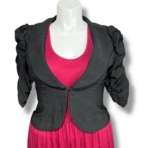 Urban Rose Y2K Womens Blazer Suit Jacket Cropped Ruched Puffed Sleeve Black Lar