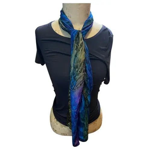 Handmade Hand-Painted Scarf with Gold Accents - 60x11 Inches