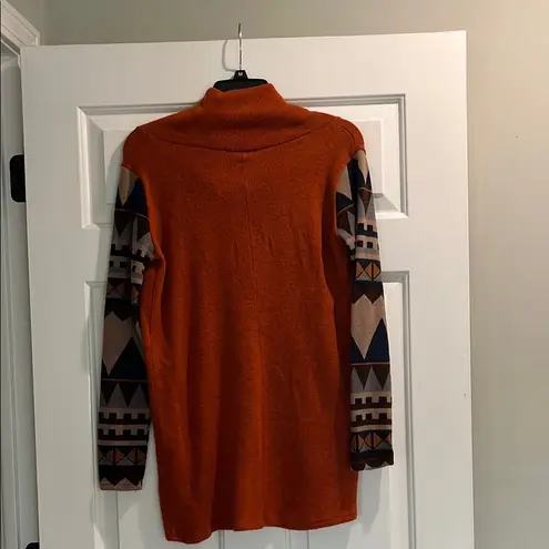 Style Rack Orange Cowl Neck Sweater with Patterned Sleeves