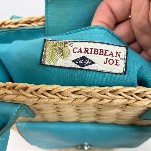 Caribbean Joe Straw Wicker Bag with Turquoise Leather Accents
