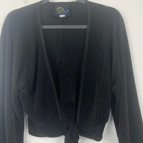 Blue Life  CRYSTAL‎ PLEATED KIMONO TIE FRONT TOP RIBBED BLACK KNOTTED KNOT XS/S