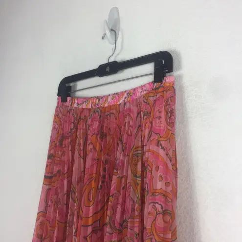 Delfi Collective Lilah Midi Skirt Size Medium Pink Paisley Pleated Boho Y2K