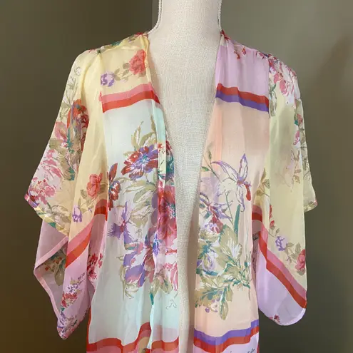 Band of Gypsies Yellow Pink Floral Kimono Cardigan