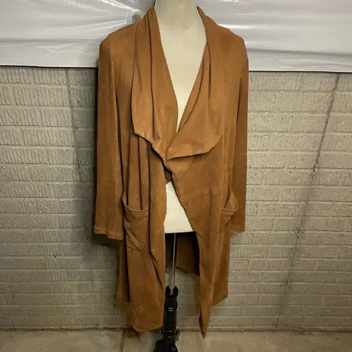 Cupcakes And Cashmere Brown Draped Collar Suede Open Front Cardigan Jacket XS
