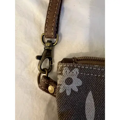 Myra Bag Crossbody Purse Brown Floral Canvas Zip Close Pocket Adjustable Strap Tan