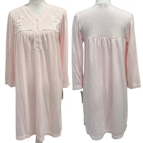Miss Elaine Petites NWT Pastel Pink Floral Embroidered Nightgown Coquette Small