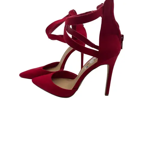 Penny Loves Kenny Size 7 Velvet Zip Back Dressy Party High Heels Red