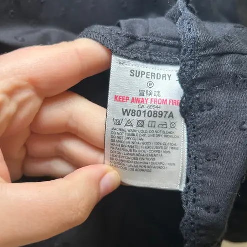 Superdry women's 8 Black Eyelet Long Sleeve Mini Dress minimal career boho