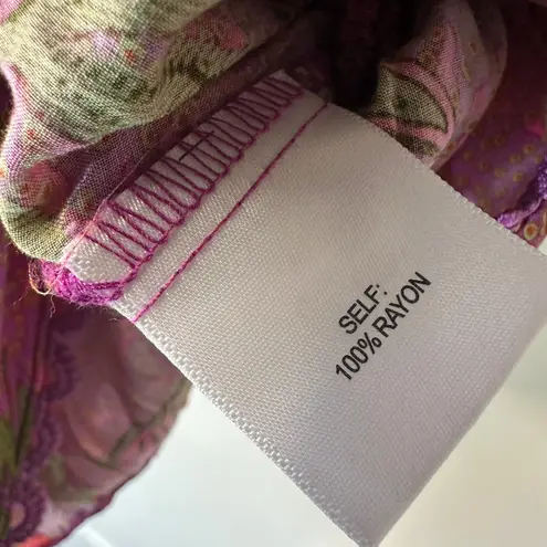 Rose + Olive Floral Ruffle V Neck Blouse Top Sleeveless Orange Purple Medium