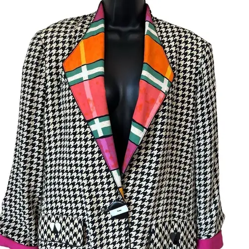 Vintage 80’s Platinum Dorothy Schoelen Retro Houndstooth 2PC Skirt Suit Black Size M