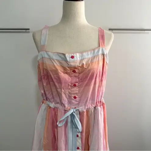 Tanya Taylor Size 16 Pink Tiered Claire Sun dress Pastel Stripe Coastal Wedding