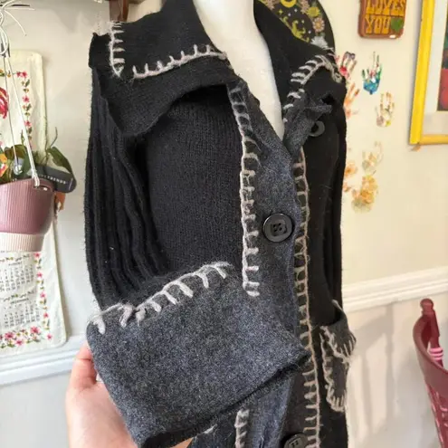 cupio Y2K Sweater Cardigan Duster Wool Blend Chunky Boho Whipstitch Patchwork