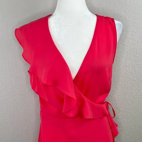 BCBGMAXAZRIA  Coral Pink Asymmetric Peplum Wrap Top Size Small NWT