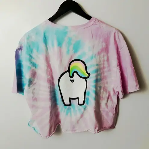 Black Matter T Shirt Cartoon Unicorn Spiral Tie Dye Raw Hem Double Sided Graphic