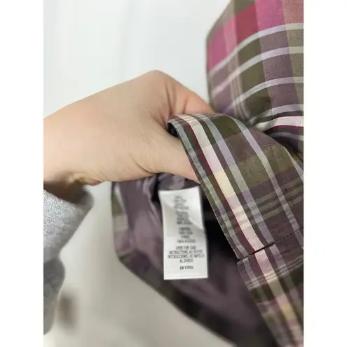 Vintage Casual Corner Silk Sleeveless Plaid Y2K 90s Pink Fitted Tank Top Size 4