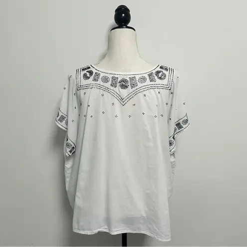 The Great Off White Black Beaded Oversized Extended Shoulder Short Sleeve Top 1
