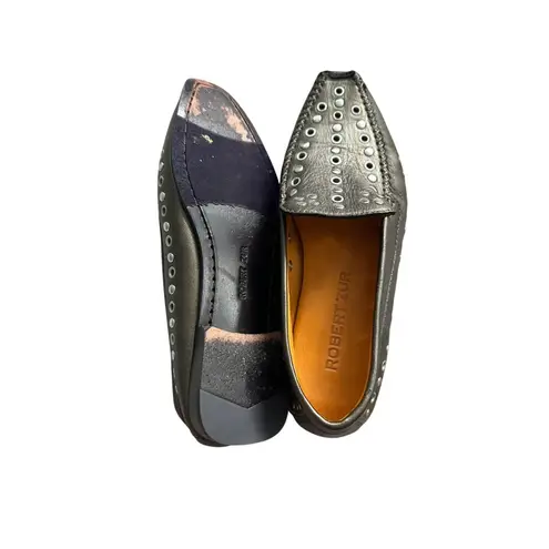 ROBERT ZUR Pewter Silver Metallic Leather Studded Flats Loafers Size 5.5