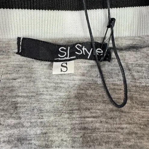 SJ Style Boutique Brand Gray & Black Ringer Trim Zip Front Varsity Jacket Size S