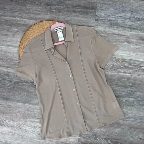 Jil Sander  beige mesh rayon short sleeve button down blouse